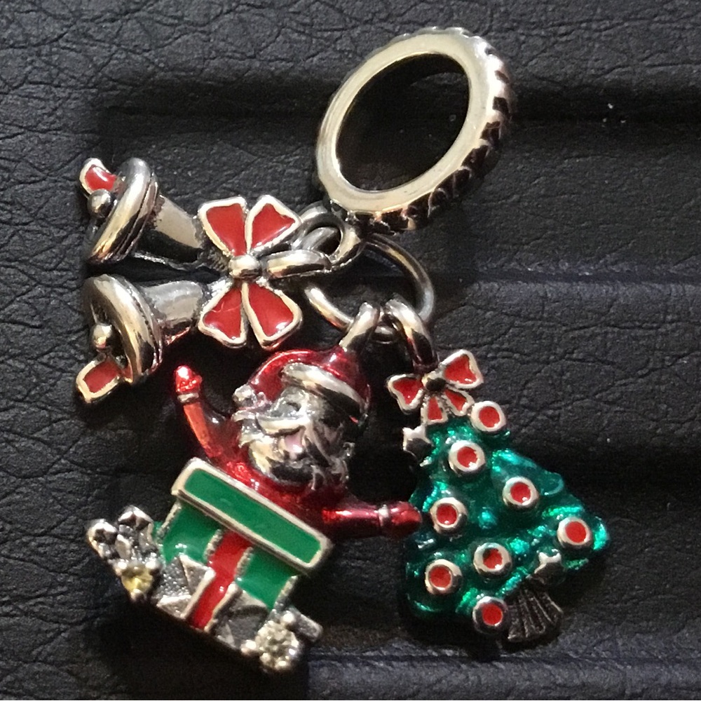Santa Bells Tree Holiday Charm Pendant for Necklace or Bracelet